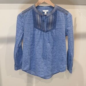 J. Crew Blue Embroidered Blouse